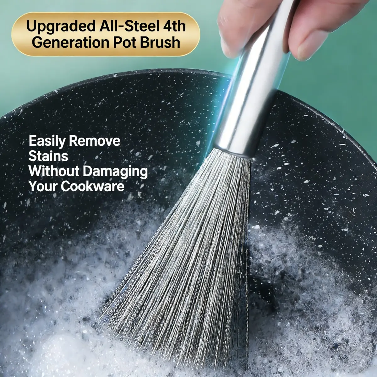 Durable Dish Brush with Steel Wool Scrubber, Perfect for Cast Iron, Cookware & Grill Cleaning