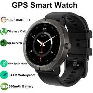 outdoor sports smartwatch, Touch screen smartwatch, with 5ATM waterproof rating, built in GPS for precise positioning, with 1.32-inch AMOLED HD screen, compatible with Android and iOS systems, supports wireless calling, features multiple workout modes