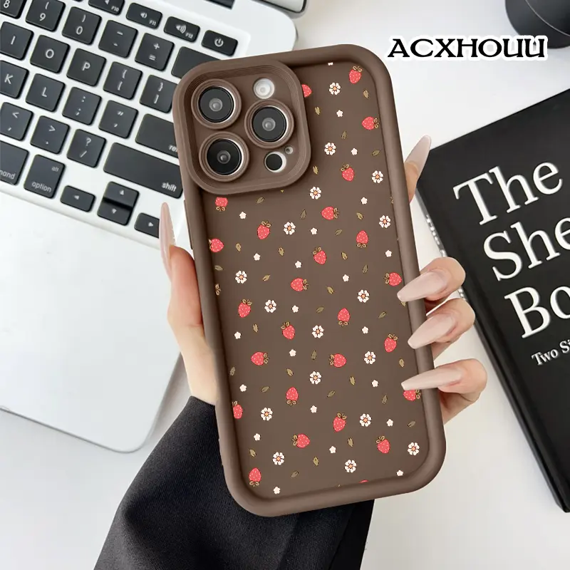 Feminine Soft Case for iPhone11/12/13/14/15/16/17/promax/x/xs/xr/xsmax Case Minimal Strawberry Wildflower Print Durable, Ultra Slim, Cute and Practical | Lightweight Protective Case for Her