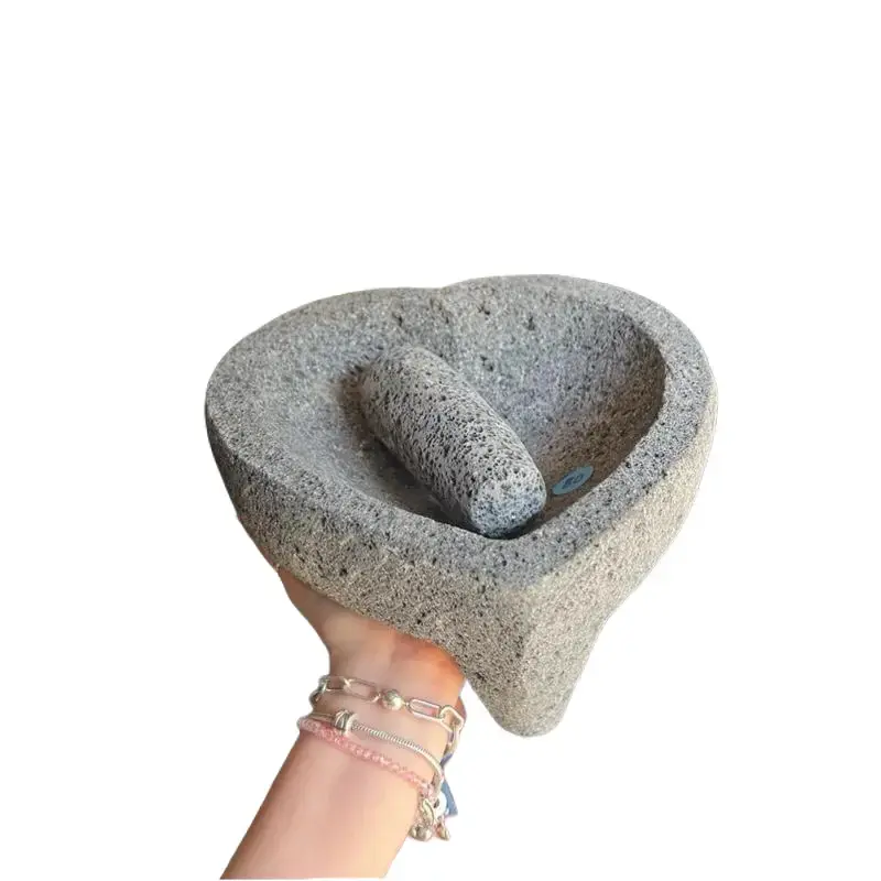 Heart Original Volcanic Rock Mortar and Pestle Set - Natural rock Molcajete Mexicano for Spices, Seasonings, and Pesto with Pestle and Mortar Bowl Kitchen Utensils