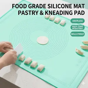Silicone Kneading Mat, with clear printed measurement scales, 4.5mm thick non-slip surface, for home kitchen dough rolling and baking use