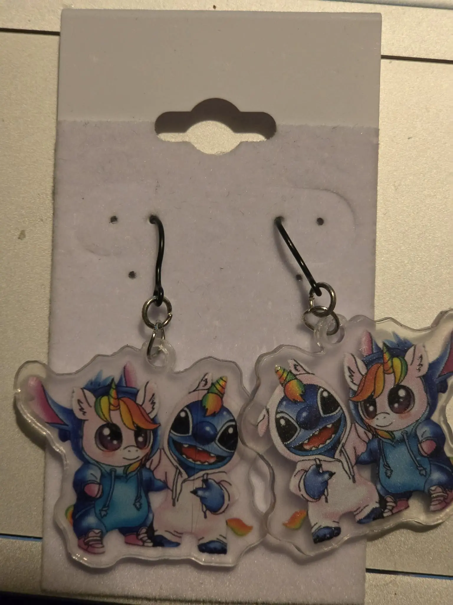 island blue alien in unicorn costume set plastic dangly earrings