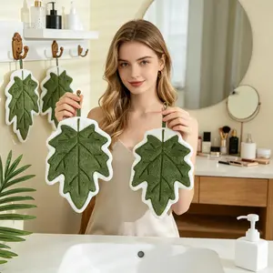 2-Pack Maple Leaf Hand Towels | Ultra Absorbent Soft Coral Fleece Hanging Towels for Kitchen & Bathroom, Cute Aesthetic Home Decor