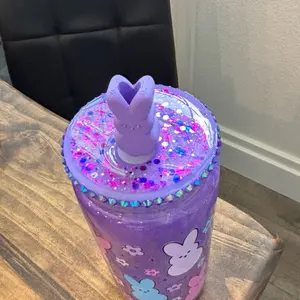 Purple Bunny Snow Globe Tumbler | Easter Bunny Glitter Cup | Pastel Bunny Drinkware | Cute Bunny Cup | Spring Tumbler Gift
