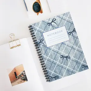Blue Plaid Bow Spiral Notebook — Ruled Journal for School & Notes