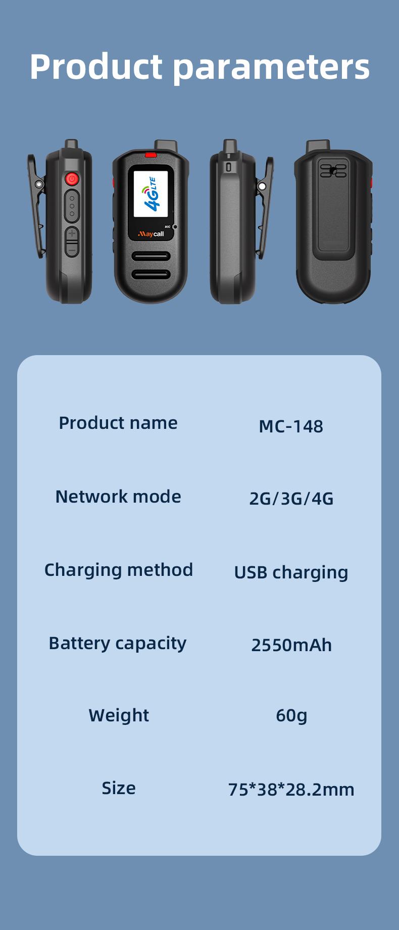 Maycall MC148 4G Full Network Walkie Talkie, Nationwide Long Range Two-Way Radio, Mini Handheld for Security, Construction Site, Office Building & Fleet Use.Minimum order quantity: 10 units.