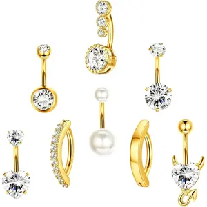 Sparkling 8 Pcs Golden Silvery Exquisite Navel Rings for Women Men Dangle Copper Belly Button Rings Chunky Belly Button Rings Shining Teardrop Opal CZ Clicker Belly Piercing Jewelry Set