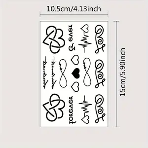 1 Sheet Temporary Tattoo for Men Women Love Heartbeat Design Waterproof Long Lasting Fake Tattoo Sticker Rectangle Body Art Decal for Adults 10.5cm x 15cm