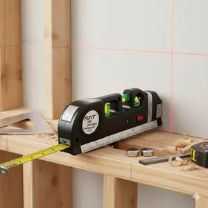Multifunctional Laser Level & Tape Measure 2.5m, High-Precision Cross-Line Alignment Tool for Wall Tiling, Picture Hanging, Construction Calibration, Dual-Mode Optical Leveling Instrument for Home DIY and Professional Use, Vertical Laser Meter