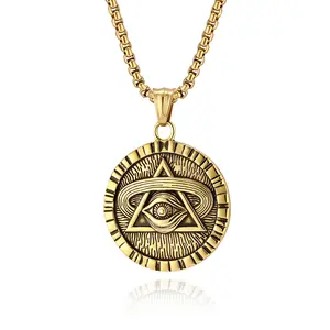 Vintage Eye of Horus Necklace Egyptian Round Pendant Small Triangle Necklace Simple Fashion Jewelry
