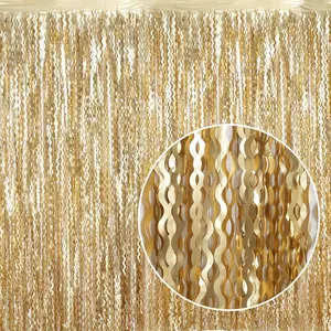 4 Pack Wavy Champagne Gold Metallic Tinsel Foil Fringe Curtains Backdrop - 3.3X6.6ft Foil Fringe Backdrop for Parties | Door Streamers for Birthday | Photo Booth Backdrops Party Decor - Home Improvement.