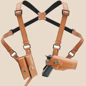 Universal Vertical Shoulder Holster for Concealed Carry, Equipped with Dual Magazine Pockets - Suitable for Most Handguns, Made of High-Quality Genuine Leather
