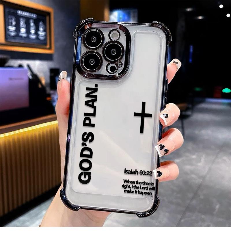 Unique GOD'S PLAN Patterns Electroplated Phone Case With Four-Corner Airbag Electroplated Featuring A High-Transparent Tpu Back With Reinforced Shock-Absorbent Airbags And Shiny Electroplated Frame For iphone 17 16 15 14 13 12 11 SAMSUNG S25 24 23 22