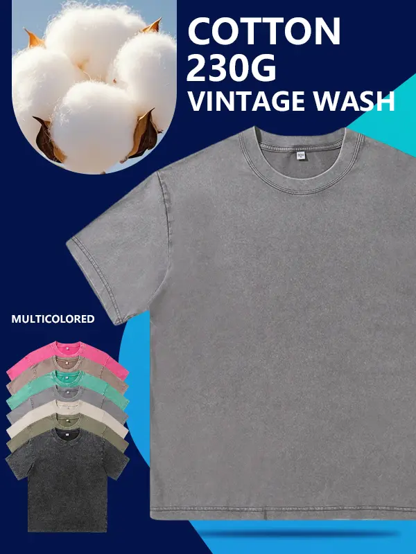 Men's pure cotton T-shirt washed retro loose solid color short sleeved top fabric skin friendly, breathable and comfortable daily casual versatile street T-shirt