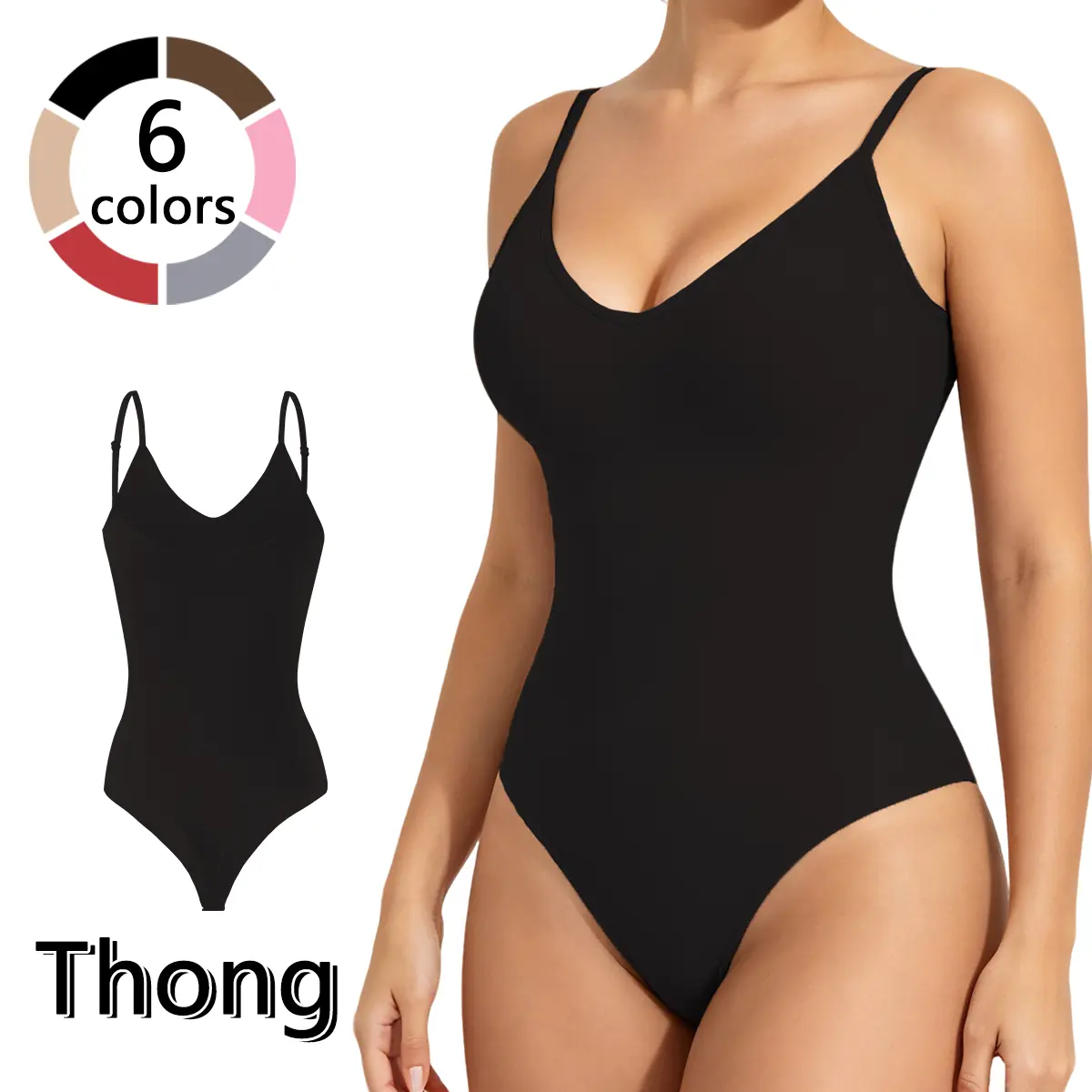 Women's Smooth Stretchy Seamless Thong Bodysuit - Lightweight Shapewear with Light Tummy Control, Adjustable Straps, Hook Crotch, Women's Clothes, Clothes For Women, Shapewear For Women