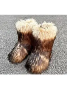 Raccoon Fur Plush Snow Boots