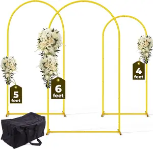3 Pack Gold Metal Arch Backdrop Stand Set - 6FT, 5FT, 4FT Balloon Stand for Weddings Ceremony, Parties, and Baby Showers - Door Frame Backdrop Stand