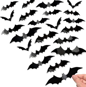120 Pcs 3D Bats Halloween Decorations,Halloween Wall Decor 4 Sizes Black Bats Sticker for Wall Window