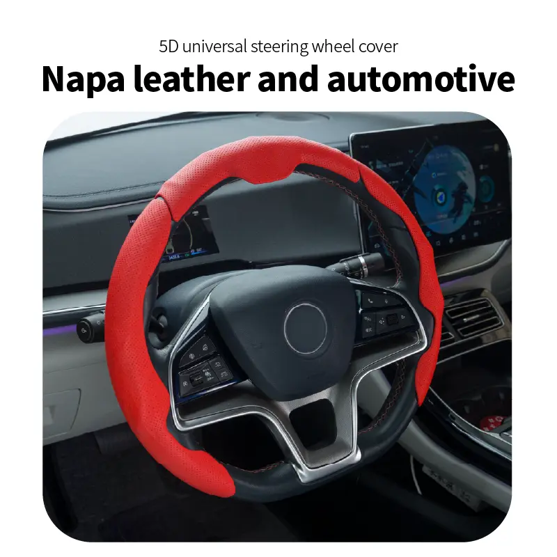 Nappa Leather Steering Wheel Cover - Anti-Slip, Stop Slipping on Turns! Sweat-Proof, Fits 38cm O/D Type Steering Wheel