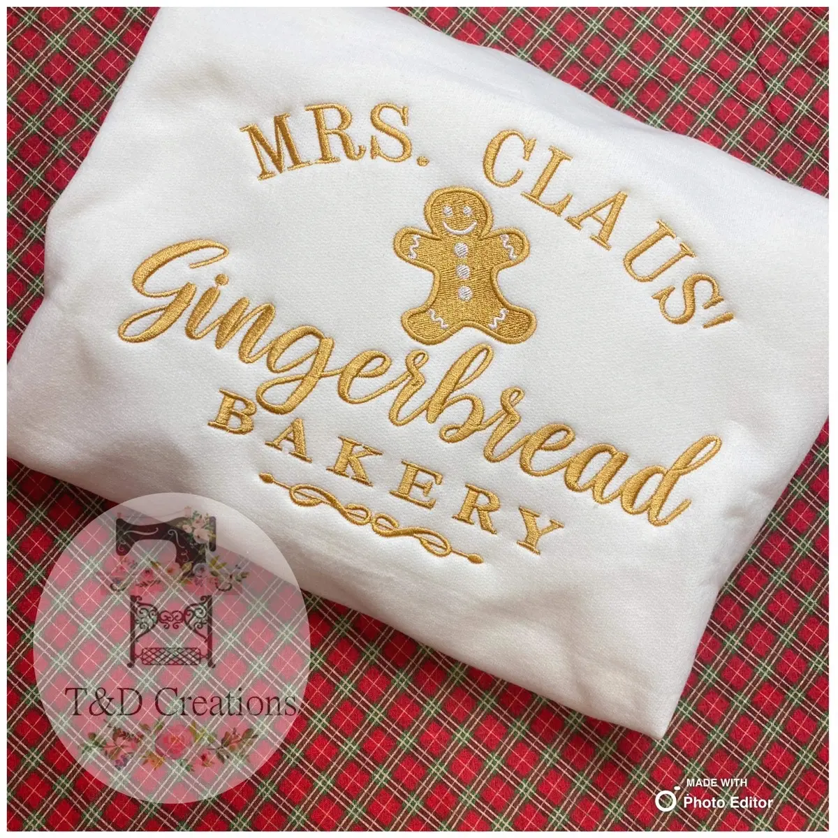 Mrs Claus Gingerbread Bakery Embroidered Sweatshirt