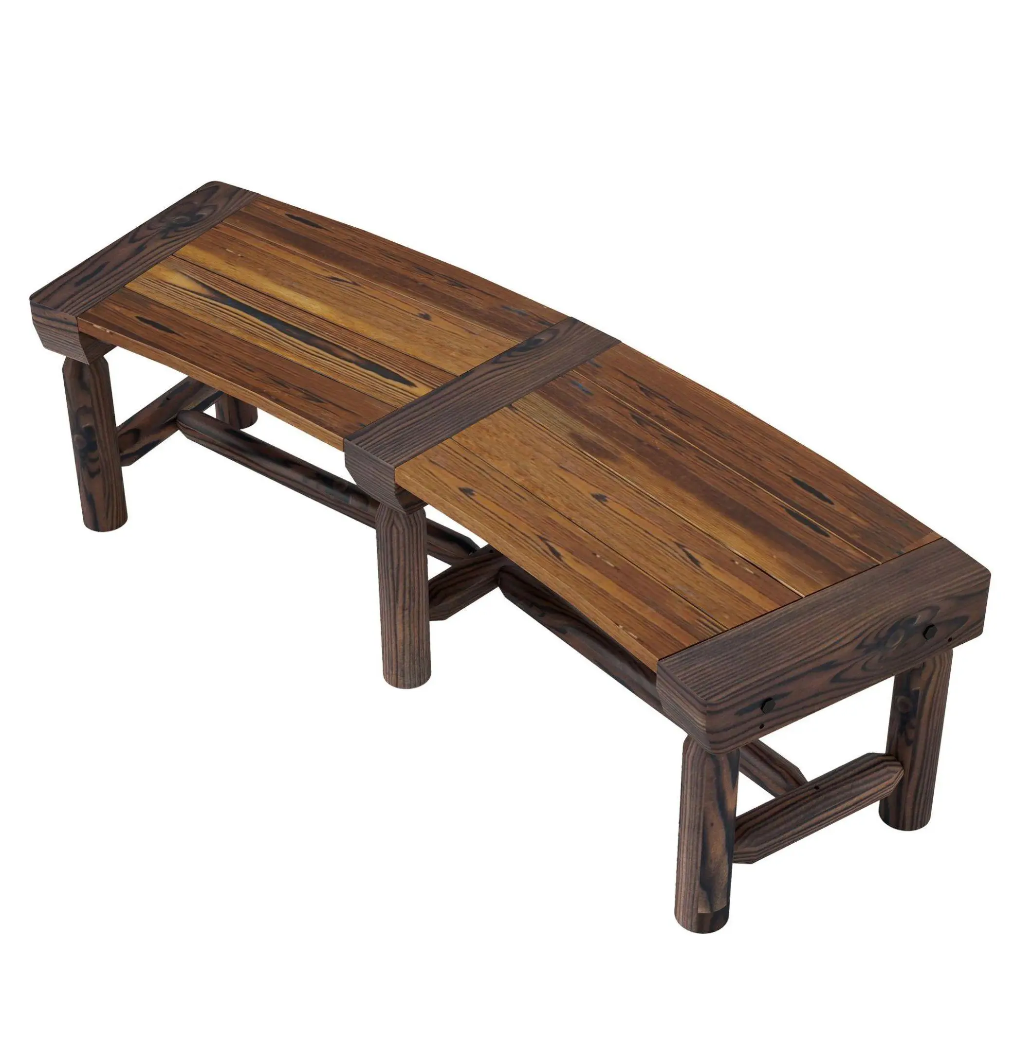 Wooden Garden Bench, Round Tree Bench for Outdoors, Semicircular Park Bench for Yard, Patio, Deck, Brown Default Title