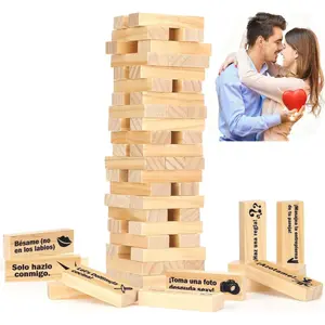 48 Wooden Blocks Spanish Blocks Tower Game for Adults Couples Super Naughty Block Tower Tumbling, en español Tumbling Stacking for Lovers Date Night Valentines Drunking Games Funny Bedroom Sports