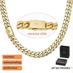 14K Gold Vacuum Plated Stainless Steel With Copper Black "S" Ear Clasp Miami Cuban Link Chain 6-14mm Necklace Italy Mexico & Micro Inspired for Women & Men Luxury Jewelry,Daily Wear,Fashion,,Classic,Hip Hop,Simple,Sporty,Lgbt