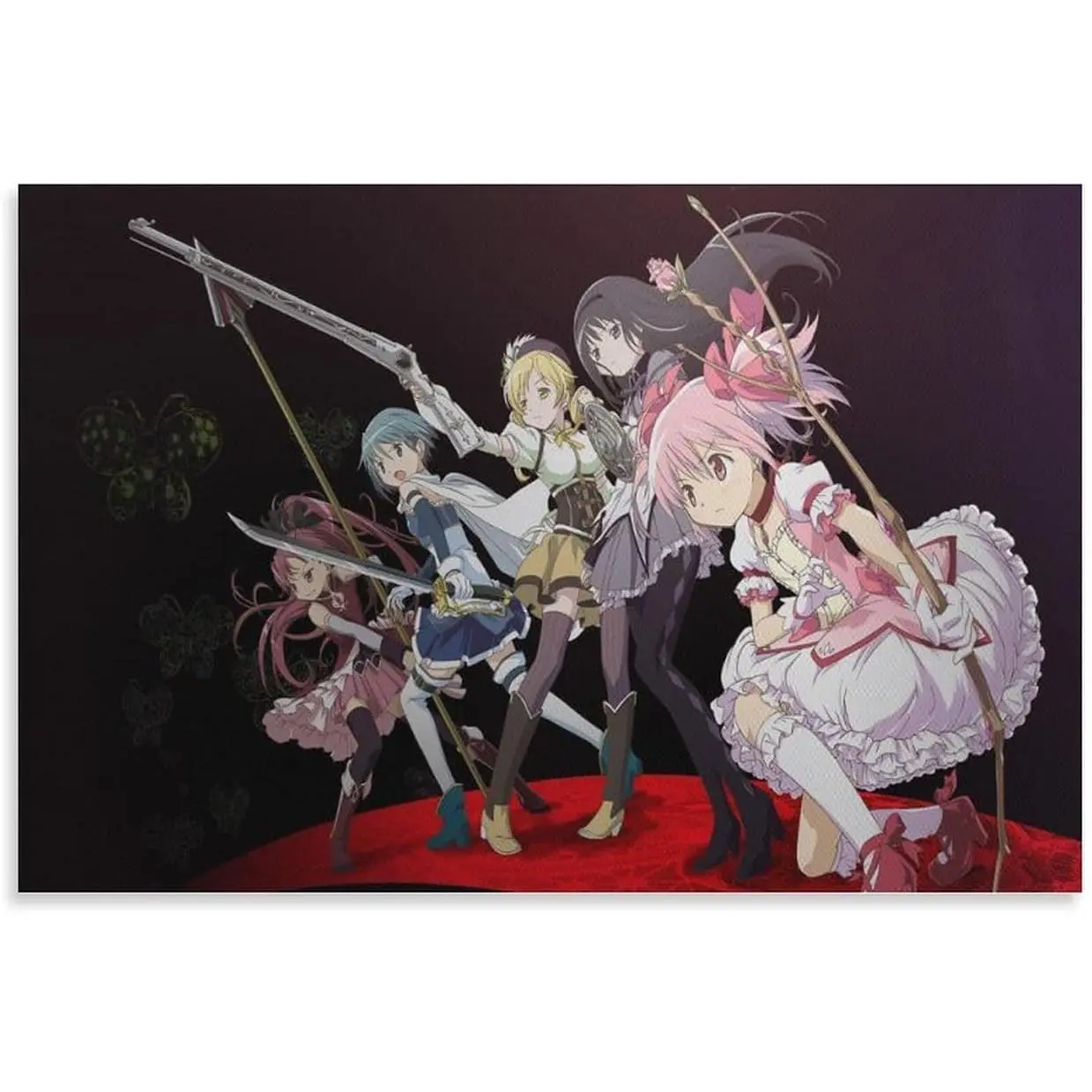 Anime-Inspired Puella Magi Madoka Magica Magical Girls Canvas Wall Art - Otaku Style Comic Art, Cute Anime Graphic Wall Arts, Dark Aesthetic Home Decor Print, Lightweight Wardrobe Bedroom Gift, Framed/Unframed Posters & Prints