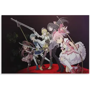 Puella Magi Madoka Magica Anime Art Poster in Oil Painting Style, A Themed Print for Living Room Wall Decor with Vibrant Anime Aesthetics.