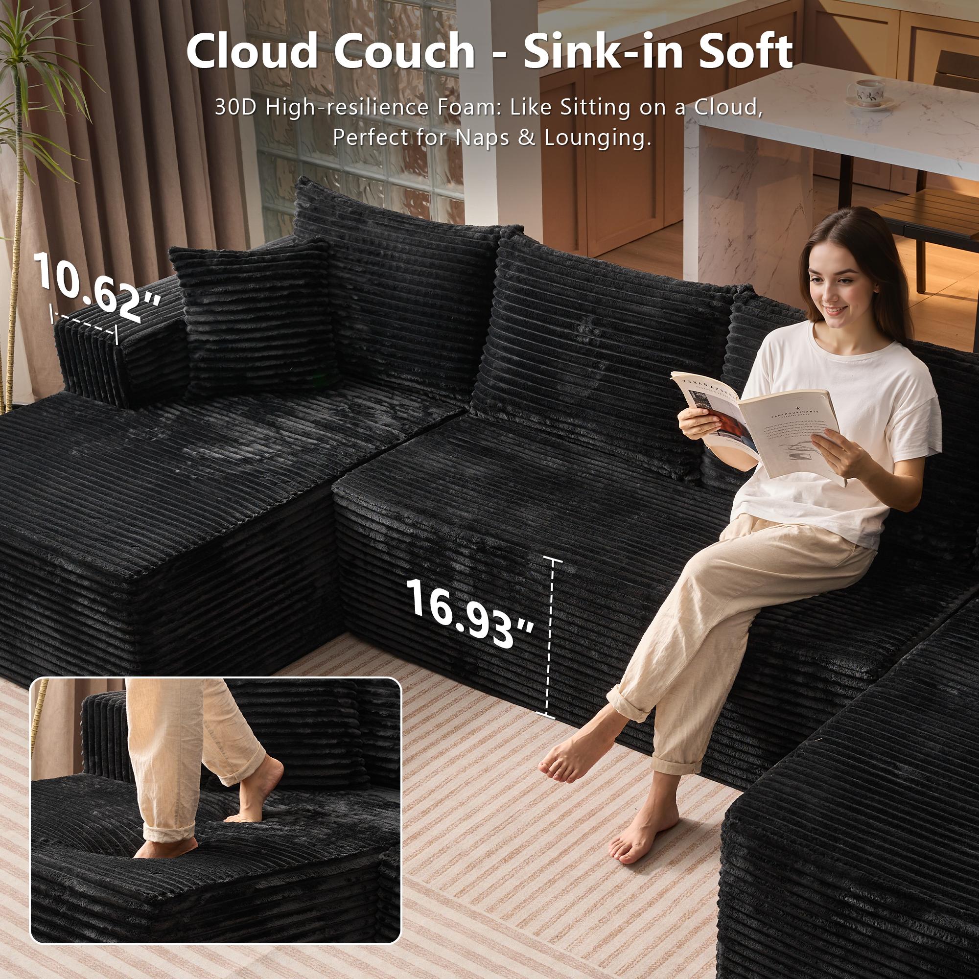 CAODOC Cloud Couch Sectional Modular Sofa, 135" Boneless Couches Sofa for Living Room, Modern Plush U Shaped Sofas Corduroy Couch Sectional with Chaise Lounge