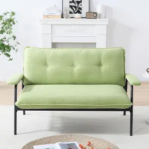 53-inch Modern 2-Seater Corduroy Loveseat, Metal Frame Sofa with Button Tufted Back, Space-Saving Mini Couch for Small Spaces, Apartment Living Room (Green)