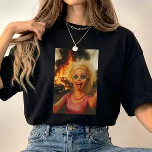 Graphic T-shirt Unhinged Funny Doll Car Fire Graphic Tee, Chaotic Energy Meme Shirt, Casual Unisex Streetwear Tee, Trendy Short Sleeve Summer Top, TikTok Viral Comfy Tee
