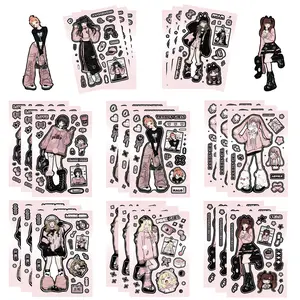 Eight Cartoon Black and Pink Girl Guka Collage Stickers, Suitable for Scrapbooks, Diaries, Laptops, Water Bottles, Cars, and Other Faith-based Designs—gifts with Positive Messages.