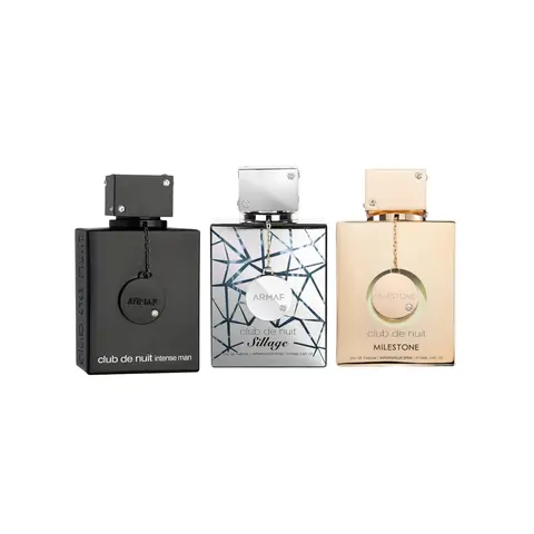 Men's Armaf Club De Nuit 3-Piece Gift Set - Intense Man, Sillage & Milestone Fragrances, Aromatic Floral Amber Eau de Parfum (Adults, Contains Alcohol), 3x3.4oz Bottles, Fresh Fruity Woody Bold Elegant Citrus Iris Scent