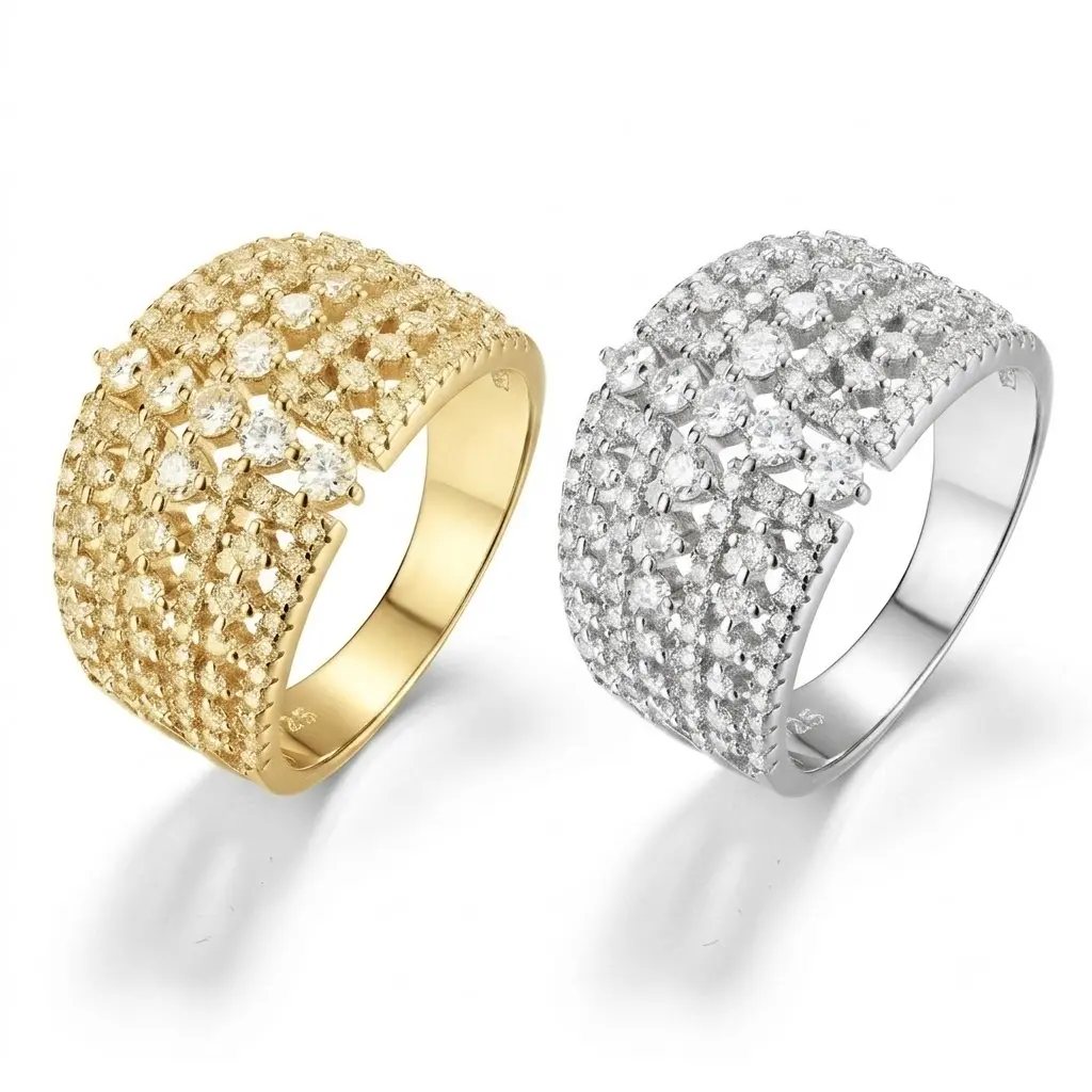 (Bubble Band ) 925 Sterling Silver Synthetic Moissanite Ring