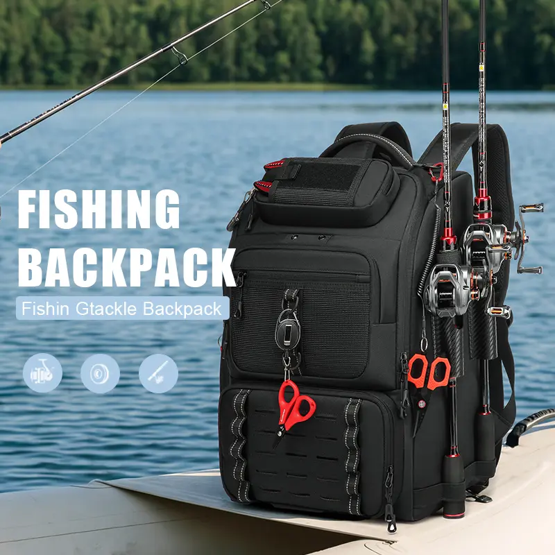 Waterproof Large Capacity Fishing Versatile Tackle Backpack With Double Rod Holders Multi Pockets Outdoor Lure Fishing Storage Bag For Bank Lake River Fishing