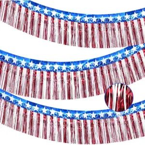3Pack 30ft 4th of July Patriotic Decorations Banner USA Stars Foil Fringe Garland Tinsel Streamers Red White Blue Flag for Independence Memorial Veterans Day 250 Anniversary