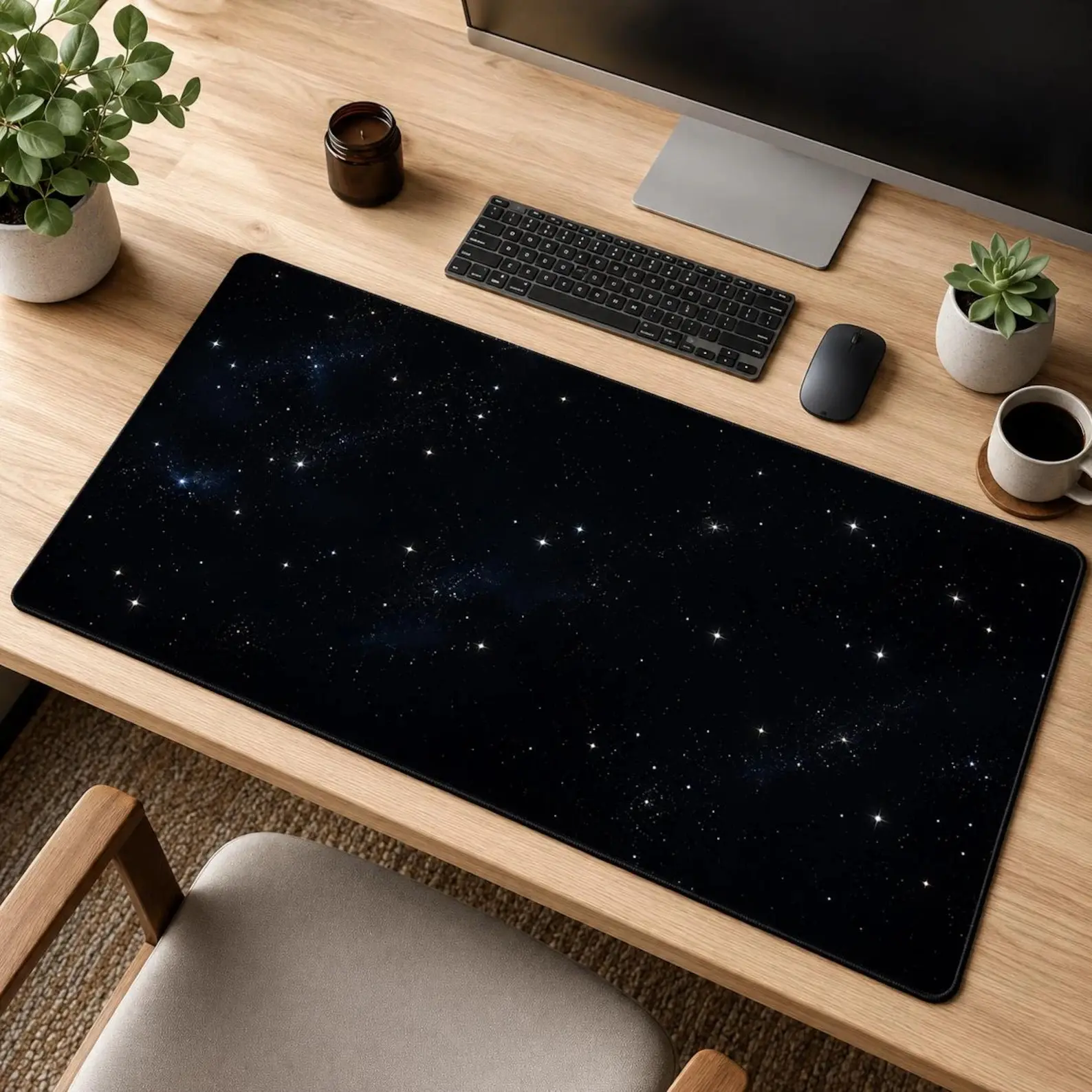 Starry Night Desk Mat, Galaxy Gaming Mouse Pad, Black Space Large Mousepad