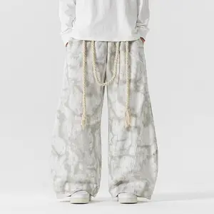 2025 Autumn Winter New Men's Plus Size Tie-Dye Casual Sweatpants Thick Rope Wide-Leg Scimitar Pants Menswear Trouser Operator Thin