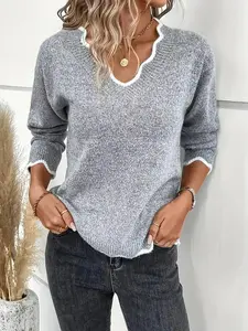 SHEER US Outfits Knitwear 2026 New Sweaters for Women V-Neck Long Sleeve Casual Wear in Soft Grey