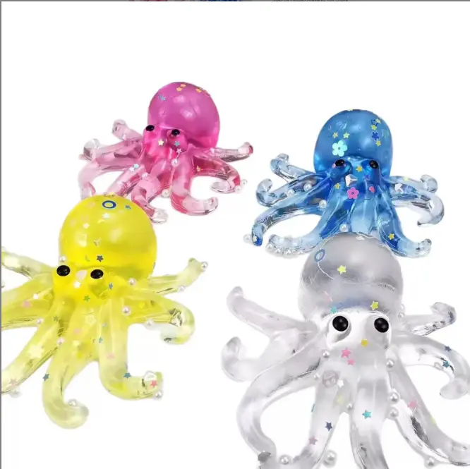Glitter Octopus Stress Balls Ornament - TPR Soft Stretchable Squishy Sea Animal Sensory Ornaments, Fidget Accessory for Stress Relief, Home Decor Party Favors, Tpr Softness