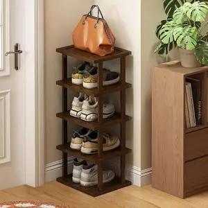 Bamboo Shoe Rack Organizer for Small Spaces - 5 Tier Design, Versatile Storage Solution for Home or Office Use