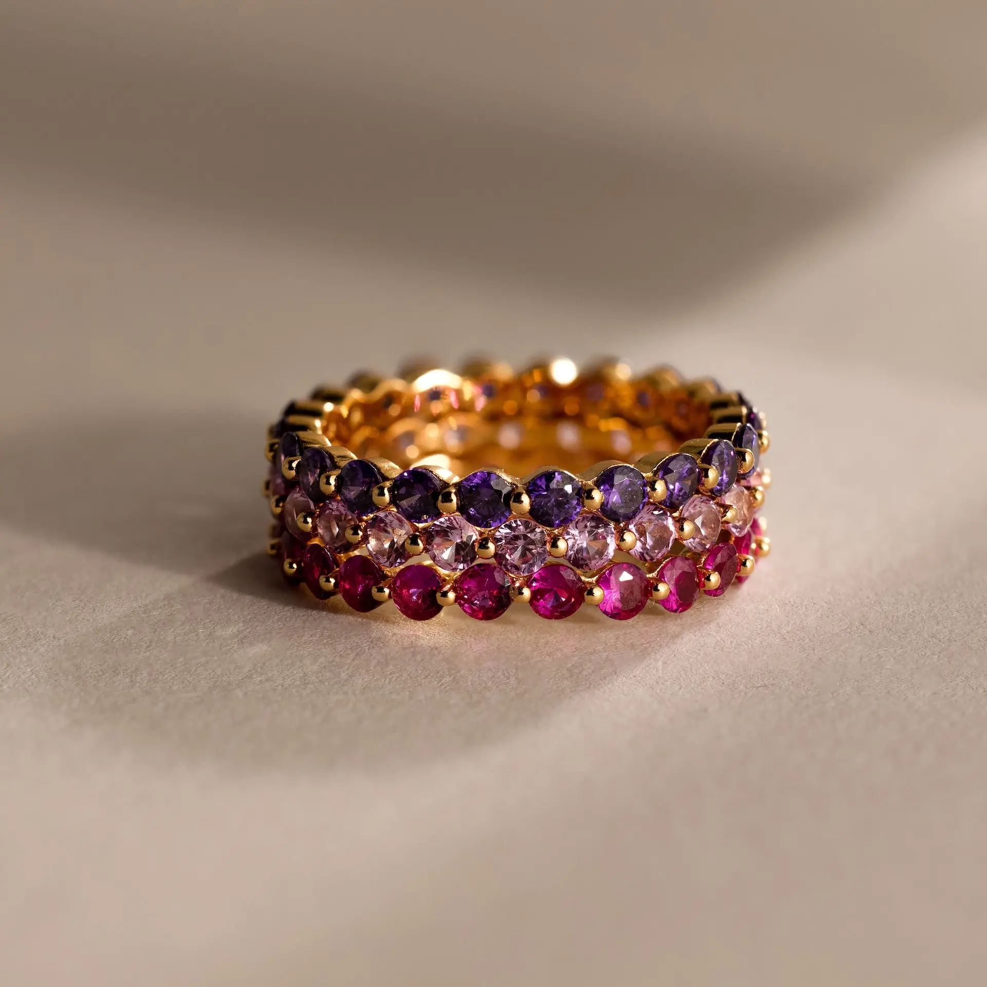 Lace Eternity Birthstone Ring in 18K Gold by Caitlyn Minimalist - 18K Gold Plated Round Gemstone Stacking Ring - Anniversary Ring - Dainty Birthstone Jewelry - Gift for Her