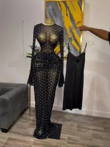 PULKRITU Elegant Women's Long Mesh Polka Dot Red Prom Dresses, Sheer Layered Evening Gown Formal Wear, Sexy Birthday Party Outfit, Long Sleeve Inner Lining, Lady Skirt,Engagement Dress