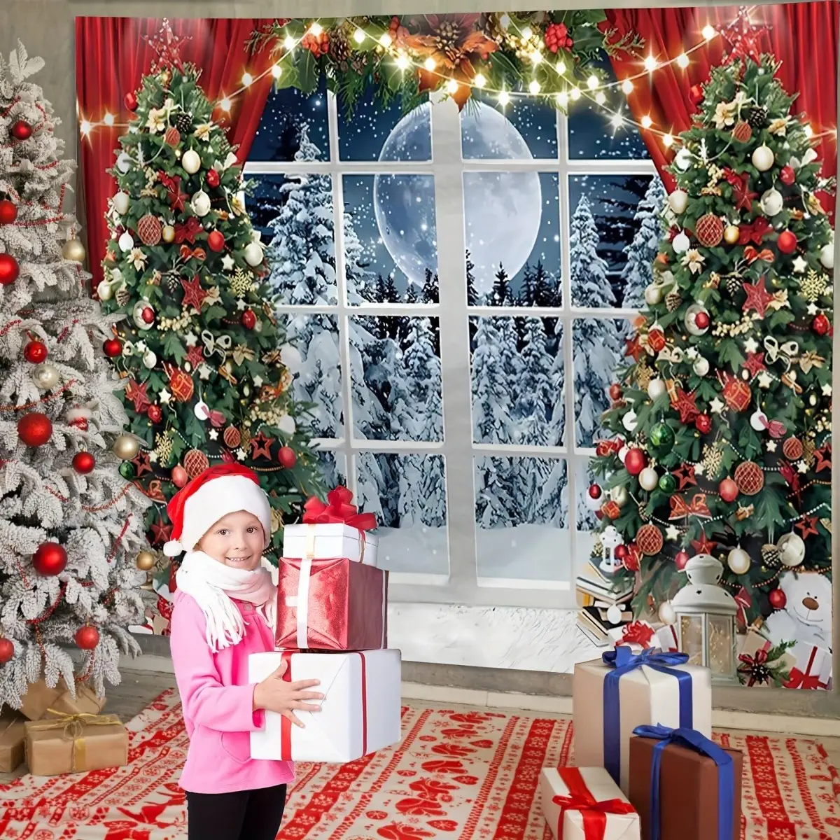 Christmas Tapestry, Polyester Santa Claus Christmas Tree Tapestry, Wall Hanging For Living Room Bedroom Office,  Room Decor Party Decor Christmas Decor Ornaments Decoration