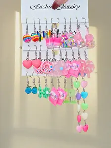 30pcs Fun Series Birthday Gift Lightweight Earring Set, Candy Milk Tea Donut Design, Holiday Gifts, Perfect Party Favors, Unique Jewelry Collection