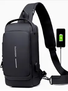 Men's Casual Plain Zipper Durable Chest Bag, Large Capacity Crossbody Sling Bag with Usb Charging Port, Multi-functional Sports Sling Bag for Business, Commute, Work, Daily Use