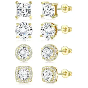 My Geometric Rhythm Earring Set Hypoallergenic Electroplated Copper Studs for Women Men Silver Gold 4 Pairs Each Unisex Gift Box Packaging