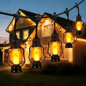 Flame Outdoor String Lights, 21FT Patio Lights with 10 Flickering Flame Bulb, Timer,  LED Outdoor Decorative Orange Lights for Patio, Yard, Bistro, Porch, Garden Decor