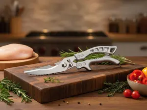 Professional Heavy-Duty Kitchen Shears, Non-Slip Ergonomic Handle with Safety Lock, Stainless Steel Utility Cutting Scissors, Dishwasher Safe, Ideal for Meat, Turkey, Fish, Vegetables, Durable Household Kitchen Hardware Tools